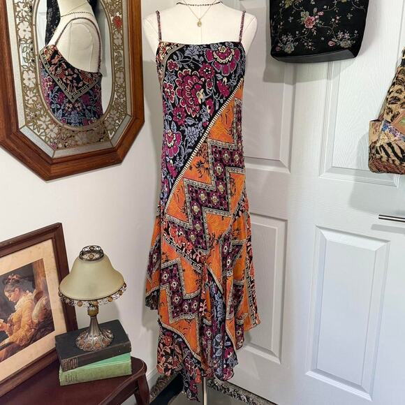 VTG Y2K Eva Blue Orange Multicolor Patchwork Beaded Boho Fairy Maxi Dress 10/M - Picture 1 of 8